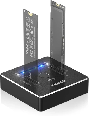 FIDECO M.2 NVMe SATA SSD Cloner Dock, USB 3.2 Gen 2 X 2, 20Gbps Dual NVMe SATA SSD Enclosure, M.2 Duplicator Cloner, Support Offline Clone, UASP and Trim, Aluminum Design FIDECO M.2 NVMe SATA SSD Cloner Dock, USB 3.2 Gen 2 X 2, 20Gbps Dual NVMe SATA SSD Enclosure, M.2 Duplicator Cloner, Support Offline Clone, UASP and Trim, Aluminum Design