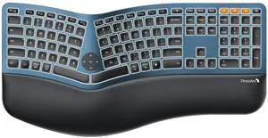 ProtoArc Backlit Bluetooth Ergonomic Keyboard, EK01 Plus Full Size Wireless Split Keyboard with Dual Bluetooth and USB, Cushioned Wrist Rest, Rechargeable, Compatible with Windows/Mac/Android, Blue