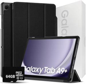 SAMSUNG 2024 Galaxy Tab A9+ 11" 64GB | Android 13 WiFi Touchscreen International | Big Screen, Quad Speakers, Slim | Tablet Bundle - Hard Back Trifold Stand Case + 64GB SD Card (Grey) | MdTec