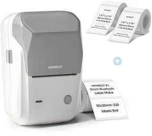 NIIMBOT B1 Label Maker Machine (Gray White) with Tape with 2 Rolls 40x70mm White Labels, Compatible with Phones & PC