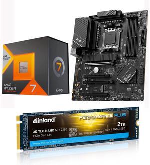 INLAND Micro Center AMD Ryzen 7 7800X3D 8-Core16-Thread Desktop Processor Bundle with MSI PRO B650-P WiFi ProSeries Motherboard and 2TB Performance Plus Gen4x4 M.2 SSD Up to 7000MB/s
