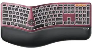 ProtoArc Backlit Bluetooth Ergonomic Keyboard, EK01 Plus Full Size Wireless Split Keyboard with Dual Bluetooth and USB, Cushioned Wrist Rest, Rechargeable, Compatible with Windows/Mac, Wine Red