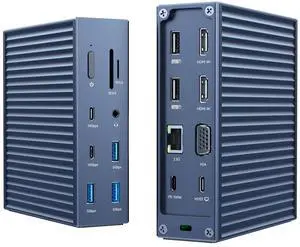 USB C Docking Station Dual Monitor,Laptpop Docking Station with 2*4K60Hz HDMI,1080P60HZ VGA,2.5G Ethernet,SD/TF,10Gbps USB ports,3.5mm Audio,PD100W,USB C Hub for MacBook/Dell/Lenovo/HP/ThinkPad (M-GY)