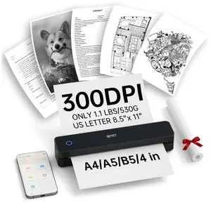 iDPRT Portable Thermal Printer, 300DPI Inkless-Bluetooth Small Mobile Printers Wireless for Travel, Office, Vehicles, Home Use, Supports 8.5" x 11" US Letter, A4 A5, Compatible with iOS, Android, PC