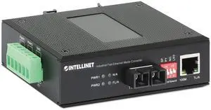 Intellinet Fast Ethernet Media Converter - IP40 Rated Metal Housing, 1310 nm Wavelength, DIN-Rail Mount, 2 DC Inputs -3 Yr Mfg Warranty-508964