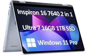 Dell Inspiron 16 7640 2-in-1 Laptop (16" FHD+ Touchscreen, Intel Ultra 7 155H (> i7-13700H), 16GB LPDDR5X RAM, 1TB SSD), AI PC for Creator, Designer, 15-Hr Long Battery Life, Fingerprint, Win 11 Pro