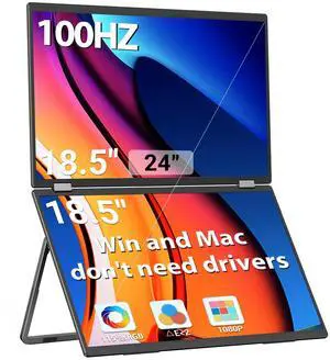 InnoView 18.5" Laptop Screen Extender 115% sRGB 100Hz Dual Monitors Stacked Folding Triple Monitor (Wins/Mac) 1080P Triple Portable Monitor for Laptop 90deg/180deg Rotation Black (No Driver Needed)