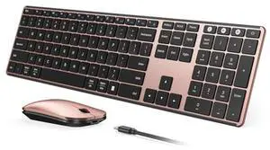Wireless Bluetooth Keyboard and Mouse Combo (USB + Dual BT), seenda Multi-Device Rechargeable Slim Keyboard and Mouse, Compatible for Win 7/8/10, MacBook Pro/Air, iPad, Tablet - Black Rose Gold