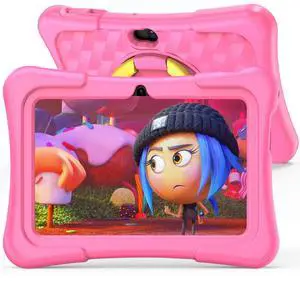 PRITOM 7 inch Tablet for Kids with Solid Case, Kids Tablets 32GB with Parental Control, Pre-Installed APPs Free Games, Learning Educational Toddler Tablet WiFi, Bluetooth, Camera, Pink