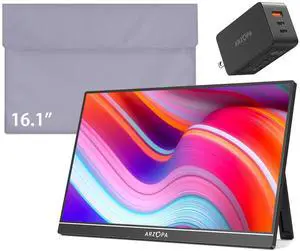 ARZOPA 16.1 Portable Monitor & 16.1 Sleeve Bag & 65W USB C Charger Block Combination