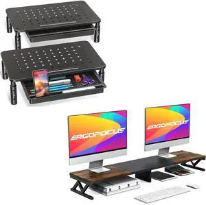 ELIVED 2 Pack Monitor Stand Riser + Large Wood Monitor Riser