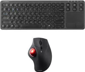 SANWA Bluetooth Trackball Mouse + 3-Device Bluetooth Keyboard with Touchpad Set, Programmable Silent Rollerball Mice, 20 Shortcuts, Pantograph Keys Keyboard, Compatible with Mac, Windows, Laptop, iOS