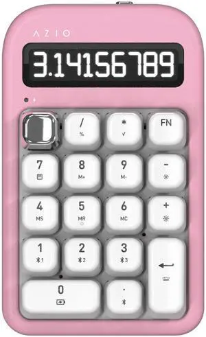 AZIO IZO Wireless Mechanical Calculator & Number Pad (Pink/Silver) - Bluetooth 5.0 & USB, Gateron-Red Mechanical Switch, 9 Backlight Modes, Rechargeable, PC & Mac Compatible, Pink Blossom (IN408)
