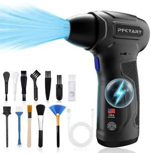 Compressed Air Duster - 200000RPM Super Power Turbo Fan with Brushless Motor, Jet Blower, Electric Air Duster for Keyboard, PC, Car, Home Cleaning Kits Blue