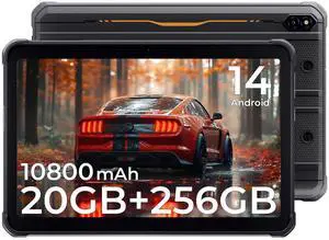 HOTWAV R10 Pro 2025 Rugged Tablet Android 14-10.1 Inch HD+ 10800mAh Waterproof Tablet, 20GB RAM+256GB ROM/1TB TF Outdoor Tablets, 13MP+5MP Camera Octa-Core IP68&IP69K/4G-LTE/5G WiFi/Face ID/GPS/OTG