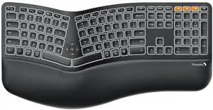 ProtoArc Backlit Bluetooth Ergonomic Keyboard, EK01 Plus Full Size Wireless Split Keyboard with Dual Bluetooth and USB, Cushioned Wrist Rest, Rechargeable, Compatible with Windows/Mac/Android, Black