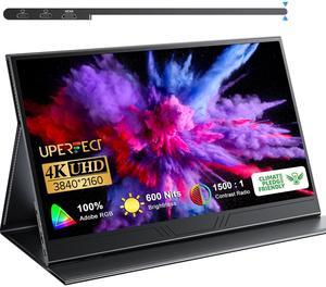 UPERFECT True 4K Portable Monitor, 600 Nits Brightness 100% AdobeRGB, Unique Arch Metal Frame, 15.6'' UHD IPS 3840x2160 USB C Monitor, HDR FreeSync Dual Speakers Type-C HDMI OTG w/Smart Case