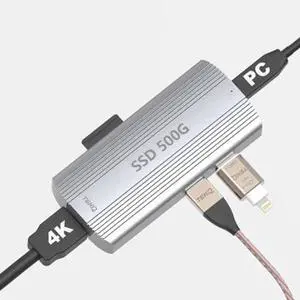 TEKQ 500GB SSD Drive, with 5 in 1 USB C Hub Adapter with 500G SSD Inside, with 4K HDMI Display, 2 x10Gbps USB-C 3.1 Ports, 1 x SD Card Port, Up to 1000mb/s