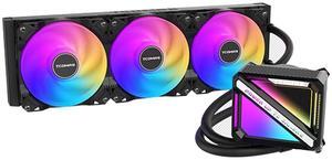 TCOMAS SJA090 360mm AIO ARGB Black CPU Cooler,Cold Head Double Layer Pudding Structure Design, 3*F090 Series PWM Fans 2750RPM 300W TDP Liquid CPU Cooler for Intel LGA 1150/1151/1155/1156/1200/1700