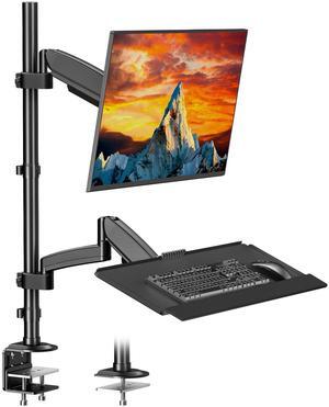 PUTORSEN Sit Stand Monitor Desk Mount for 17-32 inch Screens, Height Adjustable Full-Motion Articulating Arm with Keyboard Tray,19.8 lbs Monitor & 2.2lbs Tray Capacity, C-Clamp & Grommet Mount,Black
