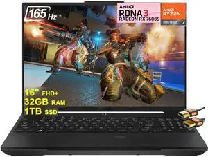 Asus TUF Gaming A16 Laptop 16" FHD+ 165Hz 7ms 100% sRGB AMD Octa-core Ryzen 7 7735HS 32GB RAM 1TB SSD Radeon RX 7600S 8GB Graphics (>RTX 4060) Backlit USB-C USB4 Fast Charging Win11 +HDMI Cable