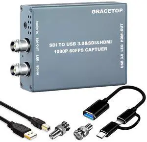 SDI Video Capture Card with SDI Loop Out/HDMI, SDI to HDMI Converter, 1080P60fps SDI to USB3.0 Audio Video Capture Device with SDI Loopout USB Video Record for SDI Camera Live Streaming