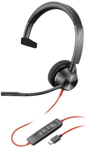 Plantronics Poly Blackwire 3310 Microsoft USB-C Headset - Mono - USB Type C - Wired - 32 Ohm - 20 Hz - 20 kHz - Over-The-Head - Monaural - Supra-aural - Noise Cancelling Microphone