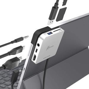 j5create iPad Pro USB C Hub- 6-in-1 Travel Dock for iPad Pro 12.9"/11", with 4K@60Hz HDMI, USB C PD Charging 100W & Data, USB A 3.1, SD and microSD Card Reader, 3.5mm Headphone Jack (JCD612)
