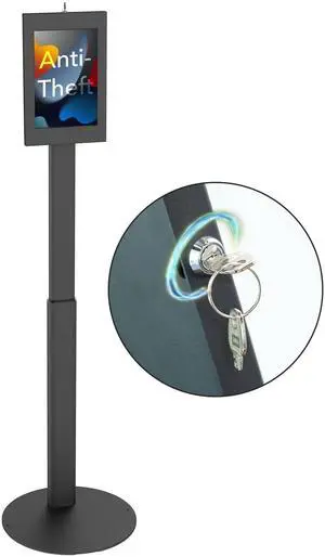 Mount-It! Lockable Tablet Floor Stand for Samsung Tab A9+, S9, S9 FE, S8, A8 - Anti-Theft Kiosk, Fully Enclosed, Height Adjustable, Rotating & Tilting, Freestanding or Bolt-Down, Steel, Black