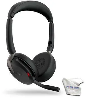 Jabra Evolve2 65 Flex MS Stereo Bluetooth Noise Cancelling Headset (Link380a) Compatible with Mac PC,Smartphones and Tablets - with GTW Microfiber Cloth and Global Teck Gold Support Plan
