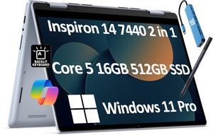 Dell Inspiron 14 7440 2-in-1 Laptop (14" FHD+ Touchscreen, Intel Core 5 120U (> i7-1355U), 16GB DDR5, 512GB SSD) for Creator, Designer, IST Hub & Pen, 10-Hr Long Battery Life, Win 11 Pro w/AI Copilot