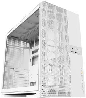 Geometric Future M5 Vent Mesh Front Panel Tempered Glass Mid Tower, E-ATX/ATX Gaming Case, High Airflow, 1.2mm Steel, Type C, Toolless Panels, Support 420/360 Radiator, Dual-Chamber, White, GEO-M5V-W
