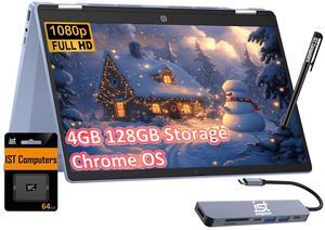 HP Chromebook X360 14b 2-in-1 Laptop (14" FHD Touchscreen, Intel N100, 4GB RAM, 128GB Storage (64GB eMMC + 64GB SD Card)) Home & Student, Long Battery Life, Wi-Fi 6, Webcam, IST Pen & HUB, Chrome OS