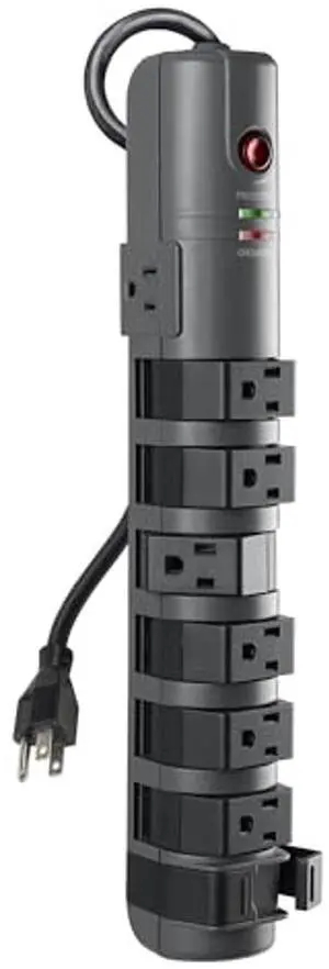 Belkin 8-Outlet Pivot-Plug Power Strip Surge Protector With 6ft Cord & Telephone Protection - Surge Protection For Up To 8 Devices - 1800 Joules Energy Rating - Gray