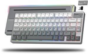 Womier 75% Keyboard QMK/VIA, Wireless Keyboard Creamy Gaming CNC Aluminum, Tri-Mode Mechanical Key Board with 8000mAh Battery Custom Hot Swappable RGB Backlit for Windows/Mac/PC (SK71 PRO-Grey)