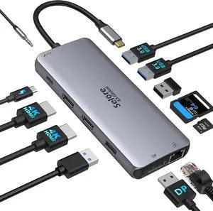 USB C Docking Station Dual Monitor,USB C to HDMI Adapter,Type C Hub Multiport Adapter with Displayport,100WPD USB3.0,SD/TF,Ethernet,3.5mm Audio,Laptop Docking Station for Dell/Hp/XPS/Surface.etc