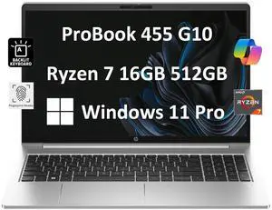 HP ProBook 455 G10 Business Laptop (15.6" FHD Anti-Glare, AMD Ryzen 7 7730U, 16GB RAM, 512GB SSD, (> Intel i7-1255U)) Backlit, Fingerprint, Webcam, Ethernet, Wi-Fi 6E, Win 11 Pro w/AI Copilot, Silver