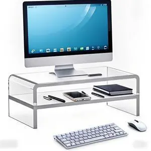 Acrylic Monitor Stand, 2 Tier Computer Monitor Stand Riser,20 inch Acrylic Computer Monitor Stand Riser for iMac, PC, Desktop, Laptop, TV Screen with Extra Storage Space Home Office