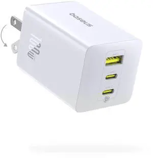 Baseus 100W USB C Charger Block, 3-Port GaN Foldable Compact PPS Wall Charger, Fast Power Adapter for MacBook Pro/Air, iPad, iPhone 16/15, Galaxy S24, Steam Deck & More (100W-White)