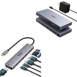 15 in 1 USB C Laptop Docking Station with 65W Power Adapter + 7 in 1 USB C Hub HDMI Adapter for MacBook Pro/Air,