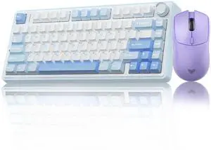 AULA Wireless Keyboard Combo, F75 75% Mechanical Keyboard, Hot Swappable + SC580X Wireless Gaming Mouse, Light Purple