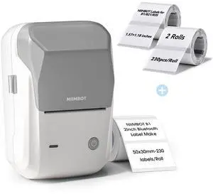 NIIMBOT B1 Label Maker Machine (Gray White) with Tape with 2 Rolls 40x30mm Clear Labels, Compatible with Phones & PC