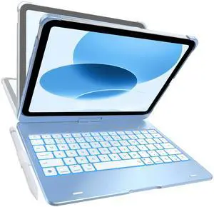 typecase Keyboard Case for iPad 11th (A16, 2025) and iPad 10th Gen (10.9", 2022) - No Trackpad, 11-Color Backlight, 360deg Rotatable, 7 Use Modes, Thin & Lightweight - Sky Blue