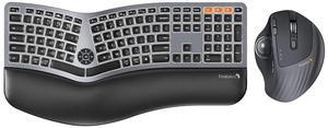ProtoArc Backlit Wireless Ergonomic Keyboard Grey and Ergonomic Bluetooth Trackball Mouse Gray Ball