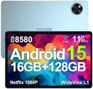 DOOGEE Android 15 Tablet, 11 inch Android Tablet 16GB+128GB/2TB TF Octa-Core,90Hz Display, 8580mAh, Netflix 1080P,Bluetooth 5.0+5G WiFi, 13MP+5MP, Face ID,Metal Body-Black
