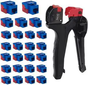 ICC CAT6 EZ Keystone Jack 25-Pack with JackEasy Termination Tool Bundle - RJ45 Ethernet Cable Connectors, PoE++ Rated, UL Listed - Cat6a, Cat6, Cat5e, and Voice Keystone Jacks