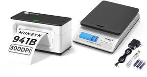 MUNBYN Bluetooth Thermal Label Printer 941B+Shipping Scale, Accurate 66lb/0.1oz Postal Scale