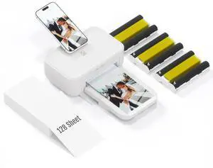 HPRT Photo Printer 4x6 with Photo Paper 128 Sheets and 3 Ribbon,Portable Photo Printers for Home Use,Picture Printer for iPhone, Android, Smartphone, Thermal Dye-Sublimation Printer(Pure White)