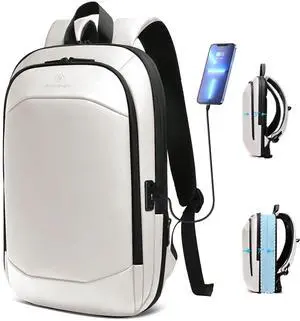 hk Business Backpack for Men 17 Inch,Slim & Expandable Waterproof Travel Laptop Backpack with USB Charger Port (White)