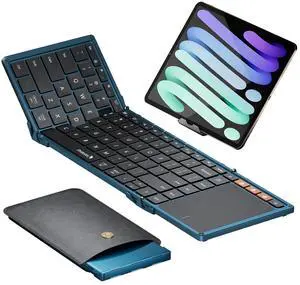 ProtoArc Foldable Keyboard with Touchpad, XK01 TP Folding Portable Keyboard, Full Size Keys, Large Trackpad Bluetooth Travel Keyboard for iPad Laptop PC Tablets - Blue